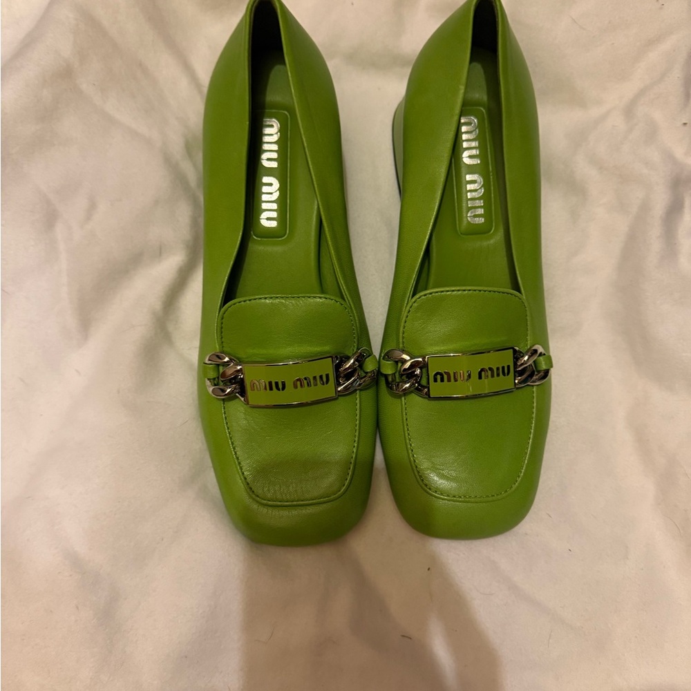 Miu Miu Vibrant Green Chain Loafers